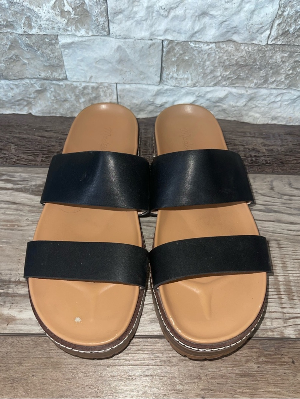 Madewell The Charley Women’s Size 8 Double Strap Slide Sandal Black Leather.